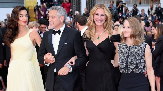 Amal and George Clooney, Julia Roberts and Jodie Foster at the premiere of <i>Money Monster</i> in Cannes in May.