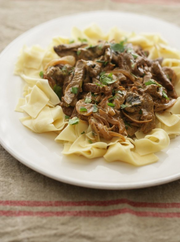 Beef stroganoff with tagliatelle.