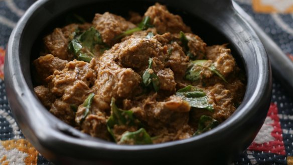 Indian lamb curry with spinach.