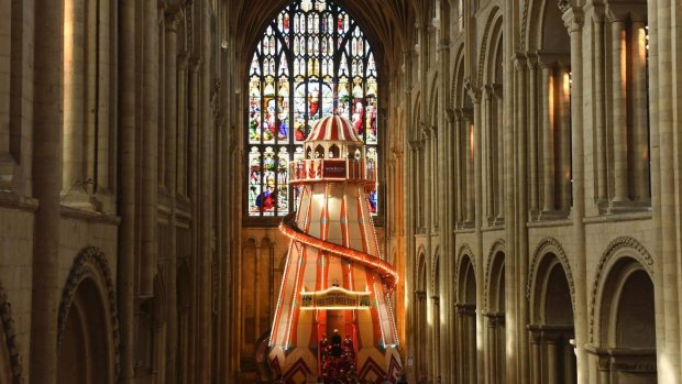 A large helter skelter has been installed inside the Norwich Cathedral, in Norwich, England.