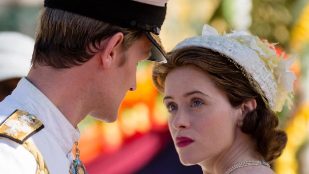 Matt Smith (Prince Philip) and Claire Foy (Queen Elizabeth II) in <i>The Crown</i>.