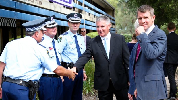 Labor says data "reheated": Mike Baird at Mt Druitt Police Station.