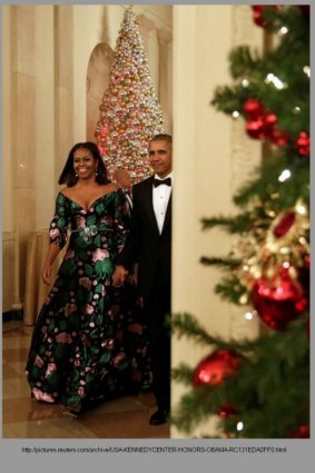 President Barack Obama and First Lady Michelle Obama  brought the festive with a capital F to the Kennedy Center Honors Reception at the White House in Washington.