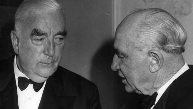 Mover and shaker: Sir William McKell, right, with Sir Robert Menzies.