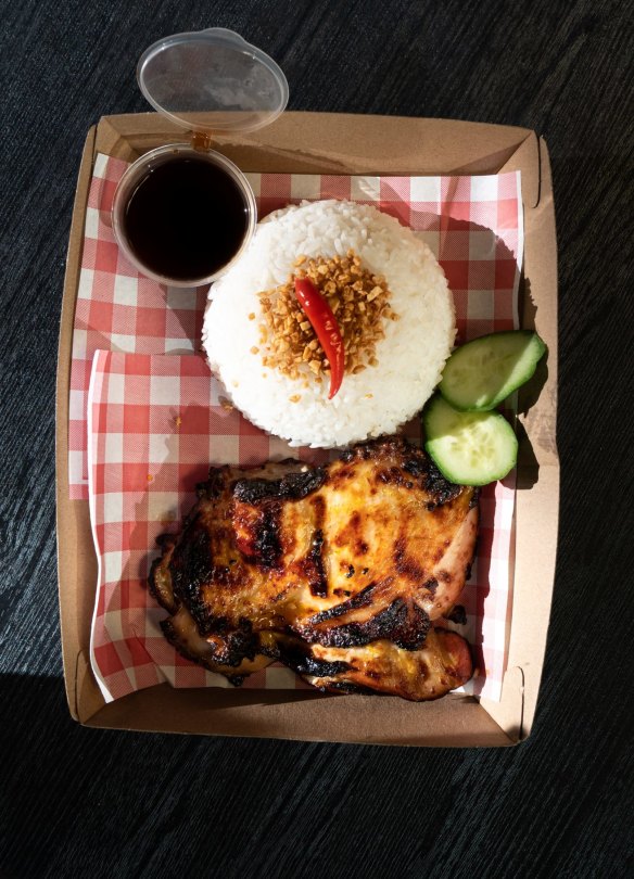 Inasal (chargrilled chicken) and rice from Inasoul Filipino Chicken in Chastwood, Sydney.