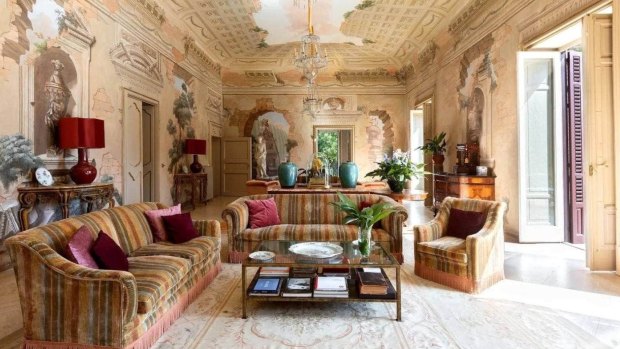 The ornate living room at Villa Tasca.
