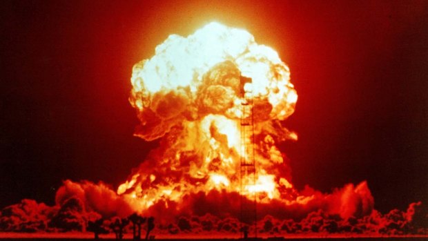 A nuclear bomb explodes.