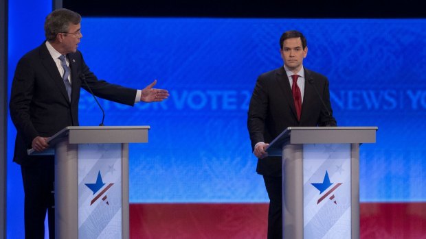 Jeb Bush (left) said he would not employ waterboarding, while Marco Rubio declined to provide a definitive answer on the subject.
