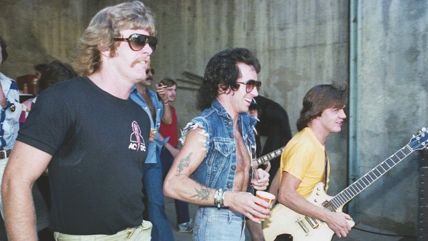 Bon Scott (centre) before AC/DC's appearance at Bill Graham's Day on the Green, Oakland, California, in July 1978. From Bon: The Last Highway.