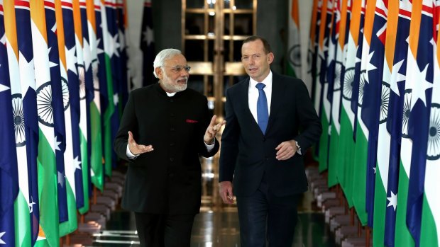 From moribund relationship to genuine strategic partnership: Indian Prime Minister Narendra Modi and Prime Minister Tony Abbott at Parliament House in November.