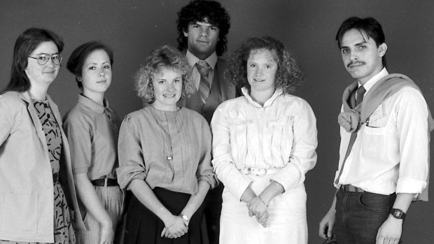 Staff cadet journalist intake on September 8, 1986. Pictured are Mary Boson, Jenny Chater, Danielle Cook, Damon Frith, Helen Pitt and Wilson Da Silva. 