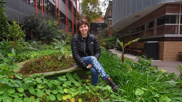 Karen Sutherland in the food garden she designed at William Angliss.  