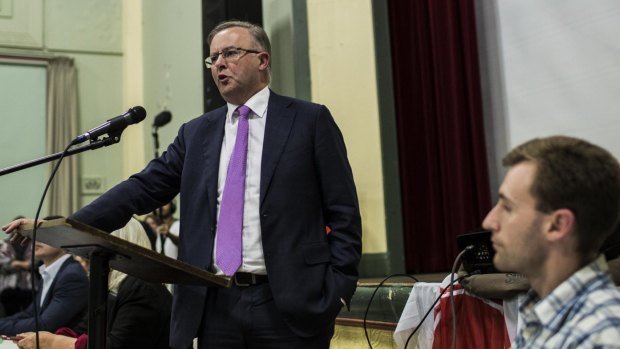 Mr Albanese  at a Stop WestConnex meeting at  Balmain Town Hall in May.