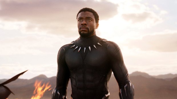 Chadwick Boseman in a scene from Black Panther,.