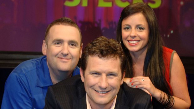 Alan Brough (left), Adam Hills and Myf Warhurst
on <i>Spicks and Specks</I>, which Hill hosted for seven years.