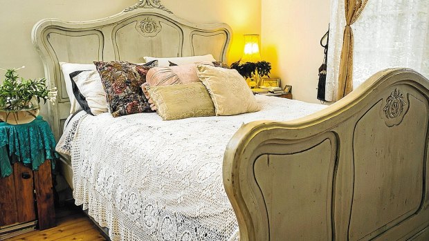 Sleeping beauty: Evans spied her Provincial Home Living bed in a Peter Alexander store: “It was the last one in Ballarat.”