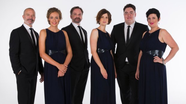 The Song Company (from left): Mark Donnelly, Hannah Fraser, Richard Black, Susannah Lawergren, Andrew O'Connor and Anna Fraser.