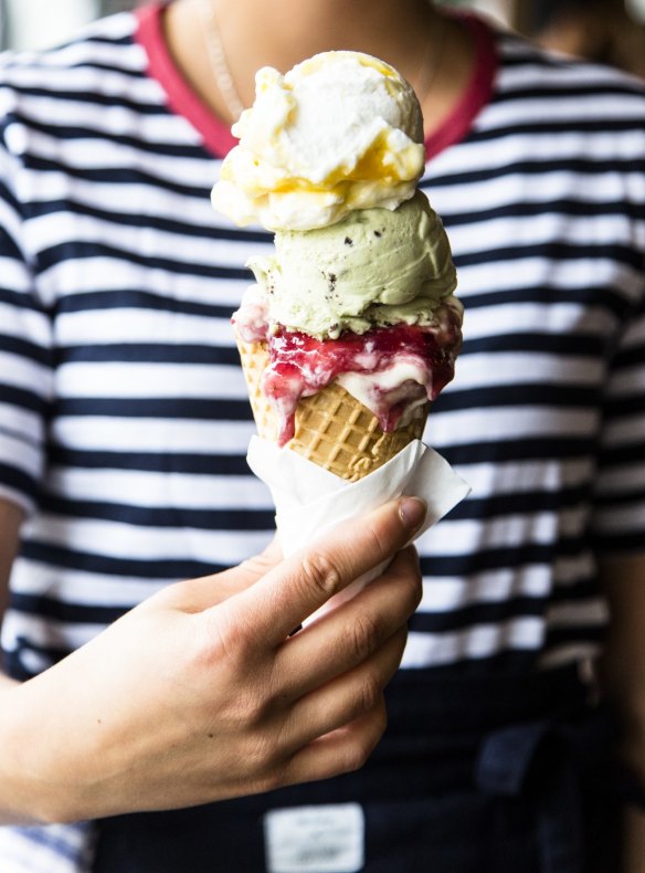 A triple-scoop at popular Sydney import Gelato Messina.