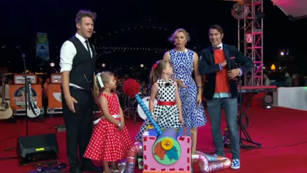 Eddie Perfect with Justine Clarke on stage.