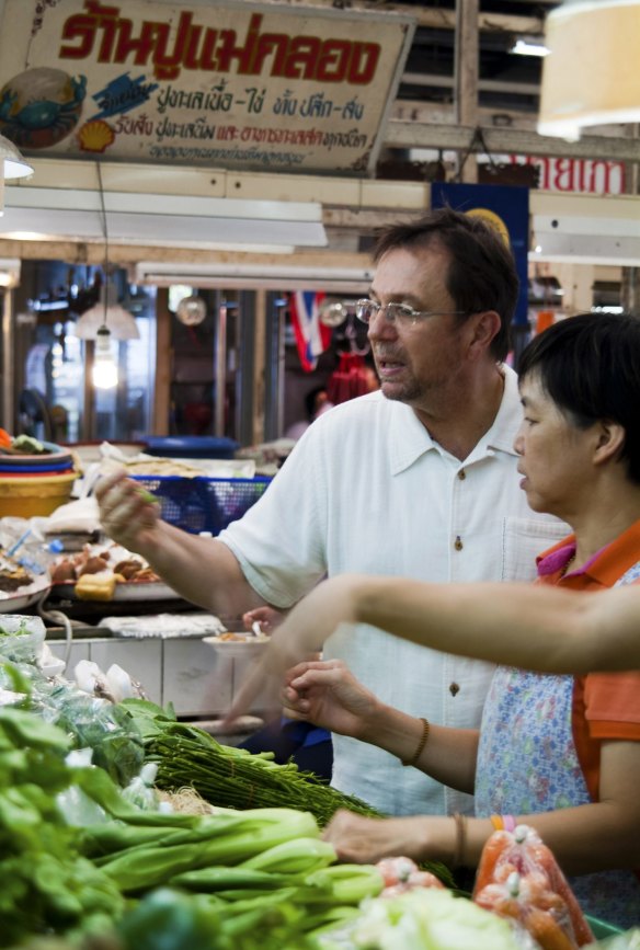 David Thompson shopping for produce at Or Tor Kor market.