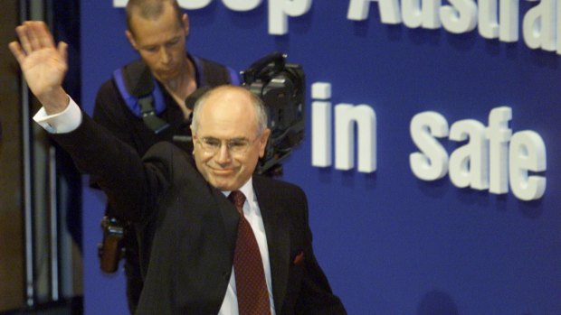 John Howard addressing the party faithful with the 2001 election campaign launch.