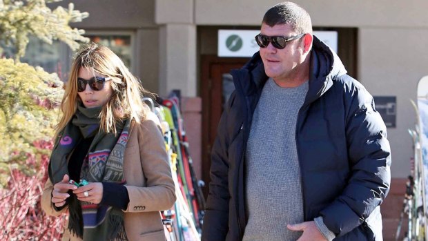 James Packer is seen with his new girlfriend Kylie Lim after having lunch at Sky Resort in Aspen.
