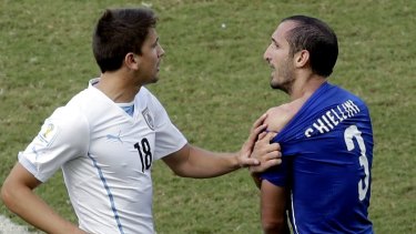 Italy's Giorgio Chiellini claims to have been bitten by Luis Suarez.
