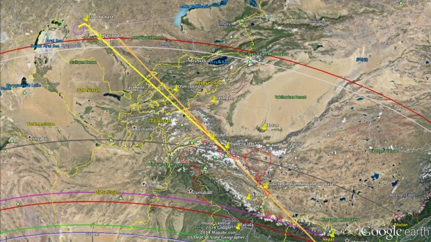 The route aviation writer Jeff Wise says MH370 could have taken to Kazakhstan.