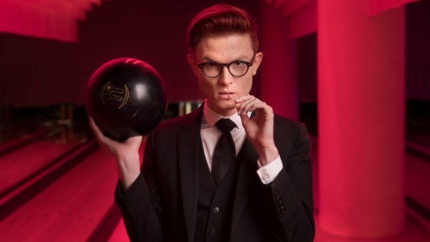 Bowled over: comedian Rhys Nicholson at Kingpin Bowling in Melbourne.
