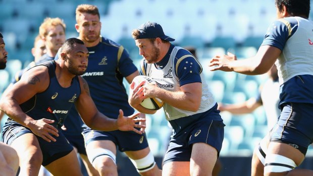 Leadership material: James Slipper runs with the ball during a Wallabies training session.