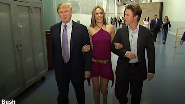 Donald Trump, actress Arianne Zucker, and host Billy Bush in the 2005 tape.