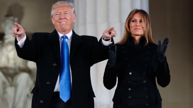President-elect Donald Trump and his wife Melania Trump arrive to the "Make America Great Again Welcome Concert" at the Lincoln Memorial.