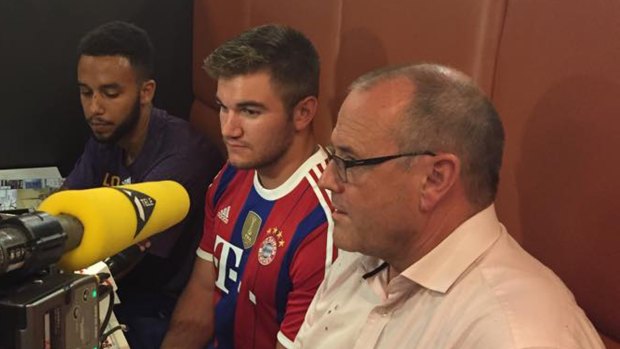From left to right: Anthony Sadler, Alek Skarlatos and Chris Norman tell a press conference at Arras City Hall of the events on the Thalys train from Amsterdam to Paris. Photo: Arras City Hall, AP