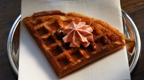 The famous duck waffle, foie gras and prune at Cumulus Up.