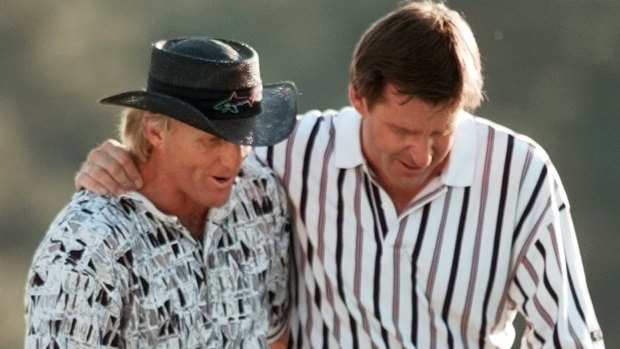 Greg Norman after infamously surrendering a six-shot Masters lead to Nick Faldo in 1996