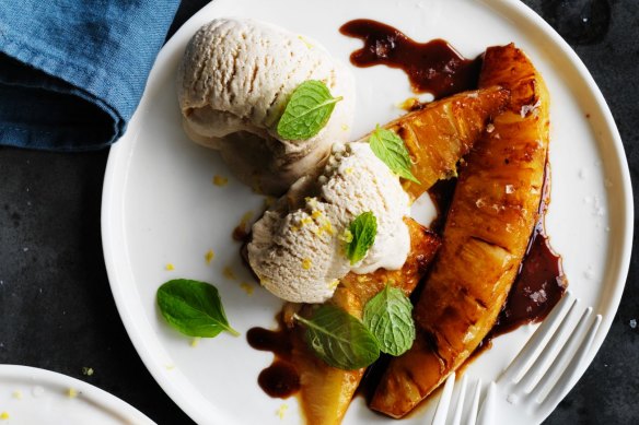 Caramelised pineapple with easy frozen yoghurt.