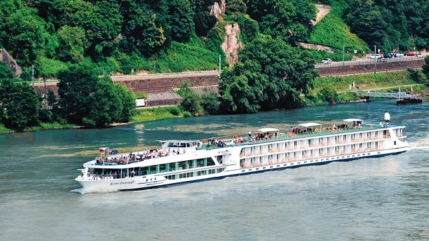 A Scenic ship on the Rhine Gorge in Germany. 