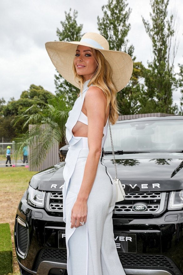 Jennifer Hawkins is contracted to Land Rover, meaning she cannot be part of Myer's deal with electric car maker Tesla.