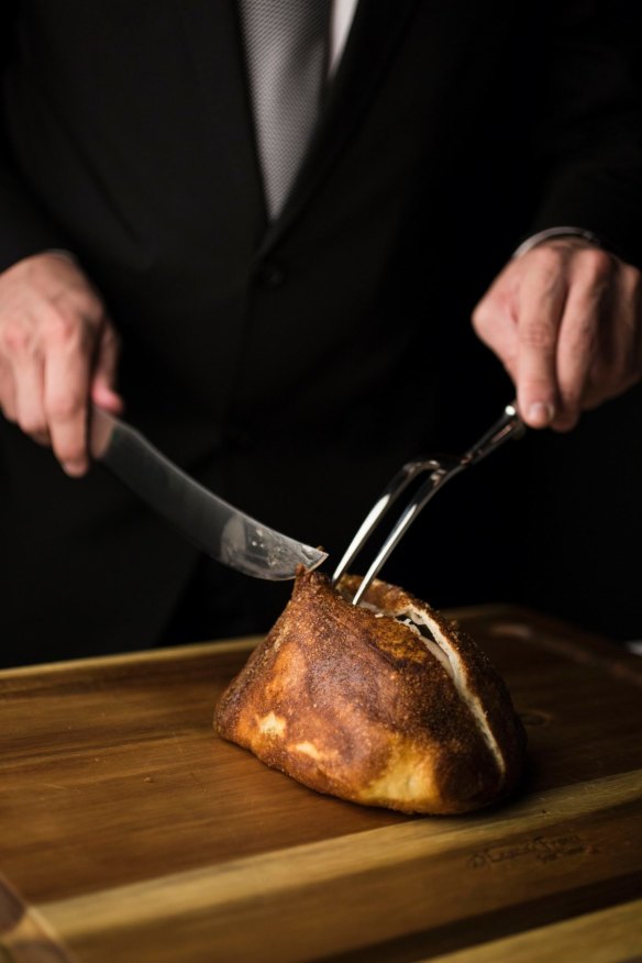 The partridge carved table-side at Eleven Bridge.