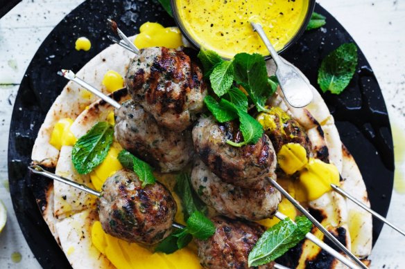 Jill Dupleix's chicken kofte skewers with with turmeric tahini.