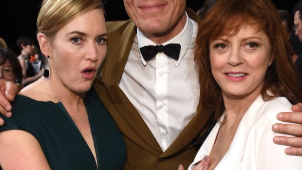 Sarandon not only set social media alight, but she also caused Kate Winslet to get all hot under the collar as she copped a feel. Also pictured Michael Shannon.