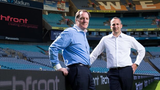 Games changer: Neil Maxwell, left, and NRL chief commercial officer Andrew Abdo.