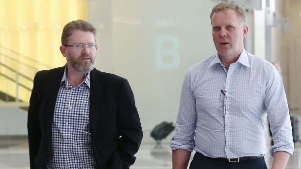 Special Minister of State Scott Ryan and Speaker Tony Smith arrive at Canberra Airport last month.