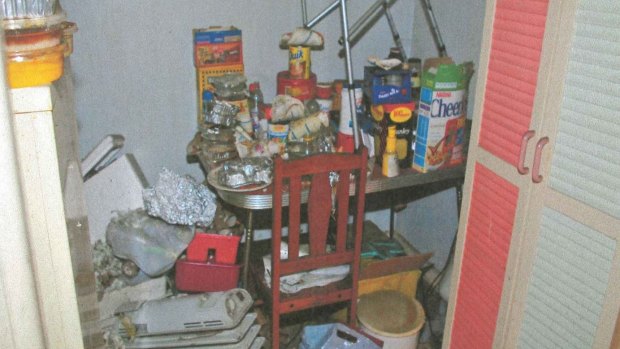 Food and clutter in the kitchen of the deceased Blackburn North woman.
