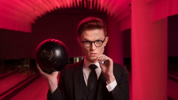 Bowled over: comedian Rhys Nicholson at Kingpin Bowling in Melbourne.