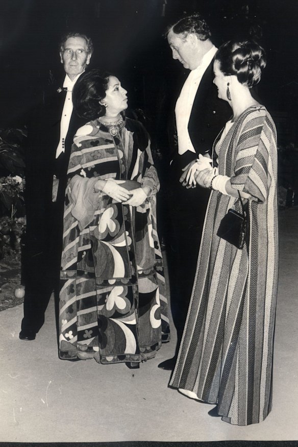 Gala night at the Opera house: Sir Warwick and Lady Fairfax with the General Manager of the Opera house, Mr Frank Barnes and Mrs Barnes.