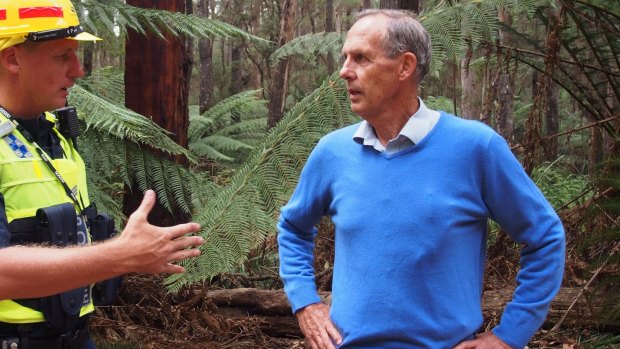Bob Brown being arrested in Tasmania's Lapoinya forest in January.
