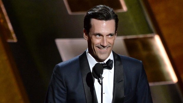 Mad Men star Jon Hamm accepts the Emmy Award for best actor.