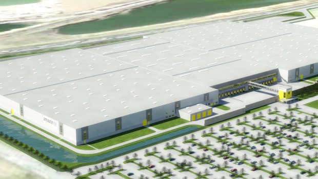 An artist's impression of a new logistics facility that Goodman is developing on behalf of Amazon in Rheinberg, Germany.