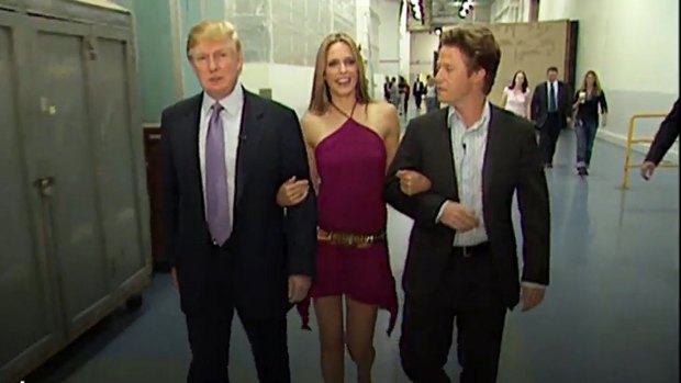 Donald Trump, actress Arianne Zucker, and host Billy Bush in the 2005 tape.